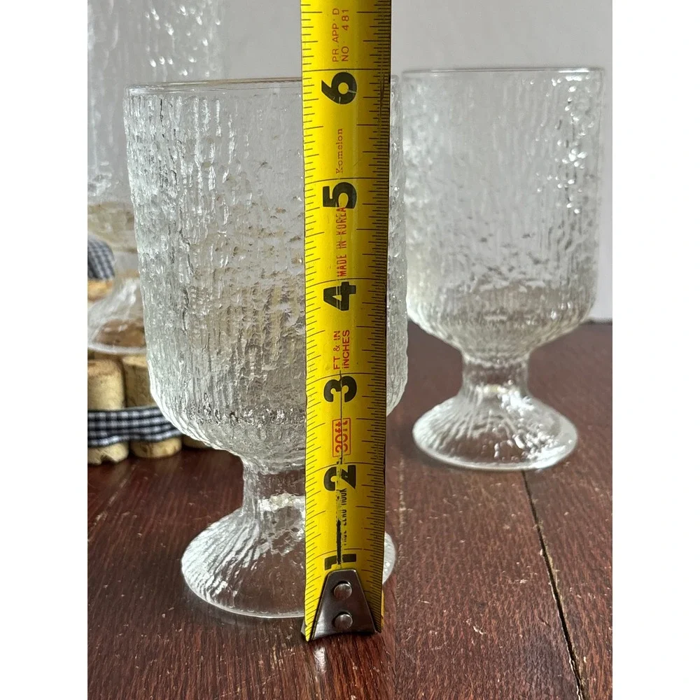 Vintage MCM Textured Bark Glass Goblets Set of 4 Clear Footed Water Wine Glasses